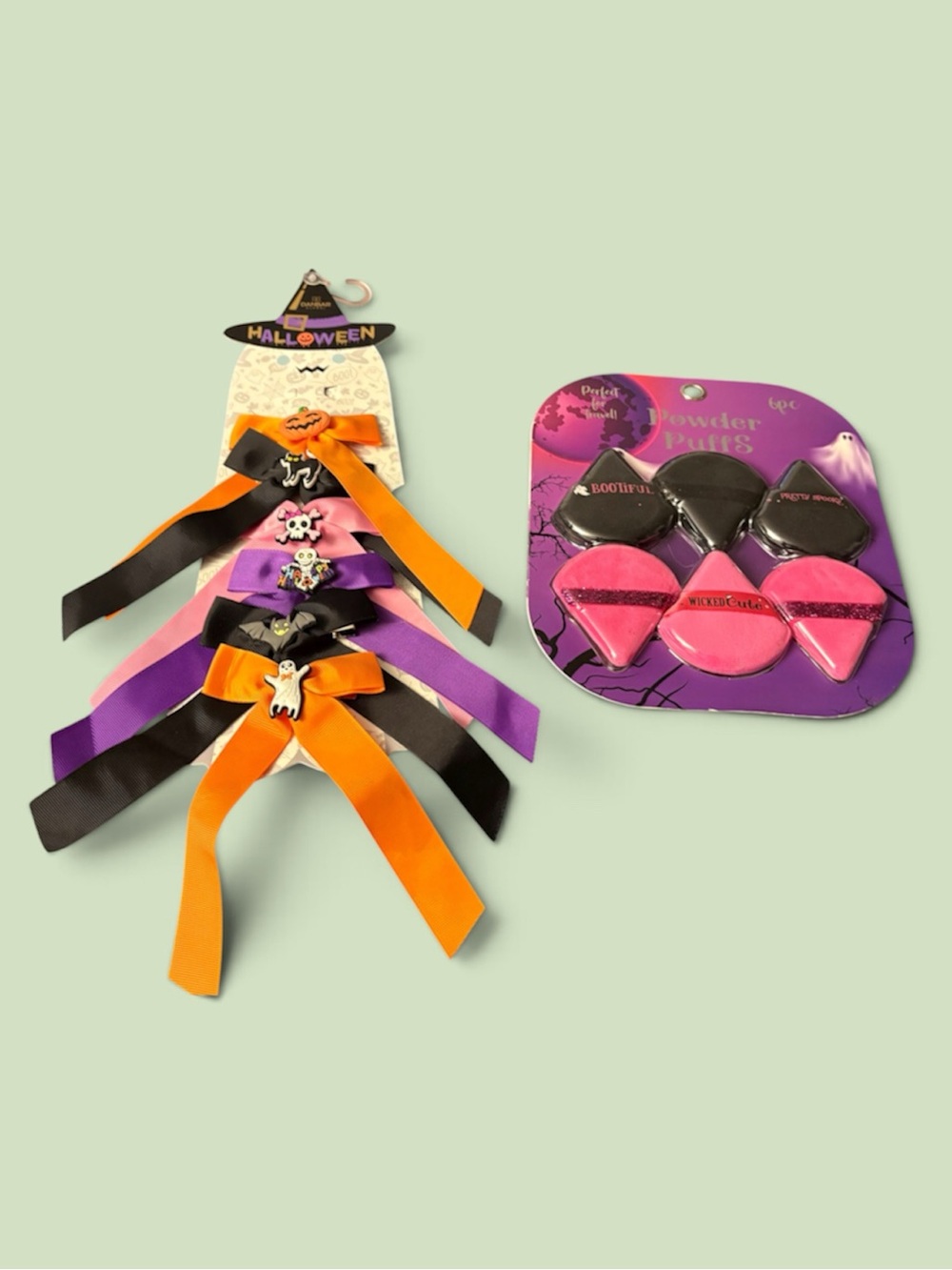 NWT Halloween Bundle | Bow Hair Barrettes & Powder Puff Makeup Sponges Set
